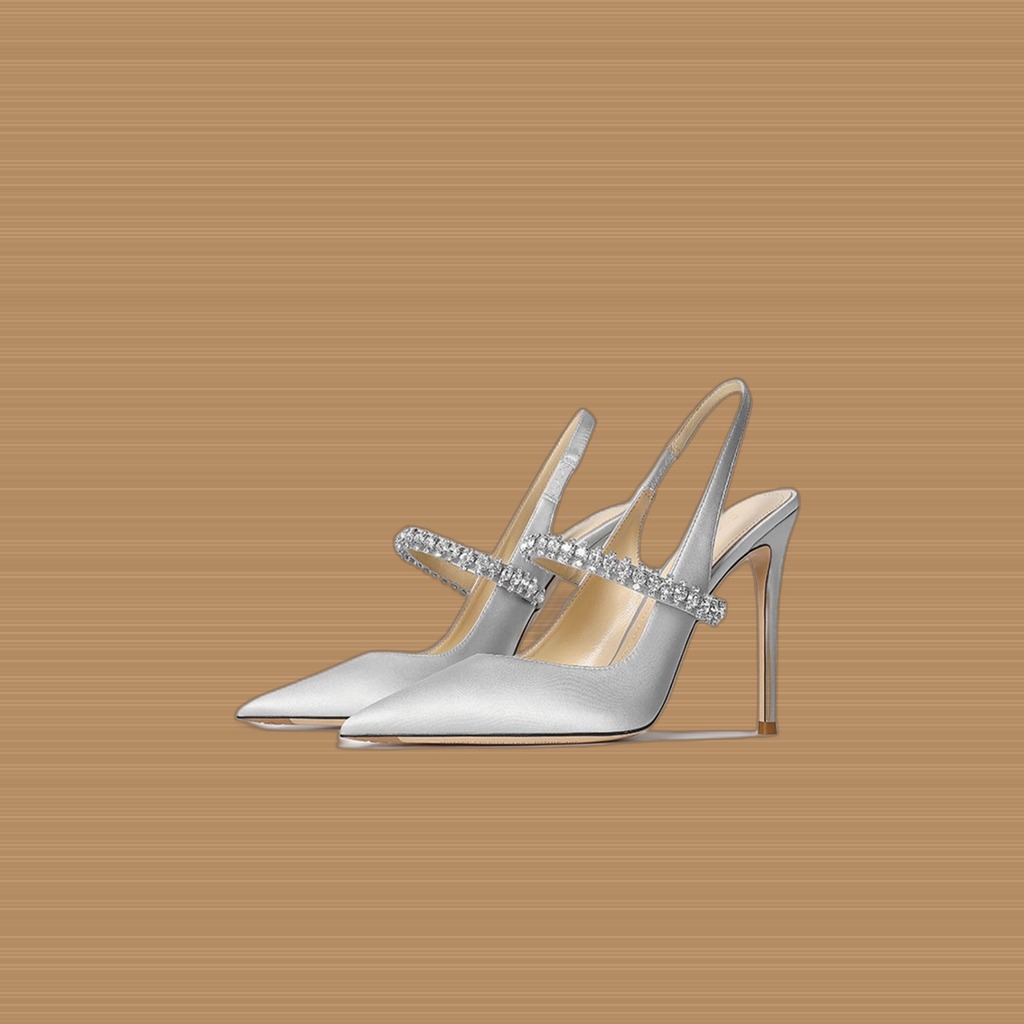Rhinestone Leather Stiletto Heels