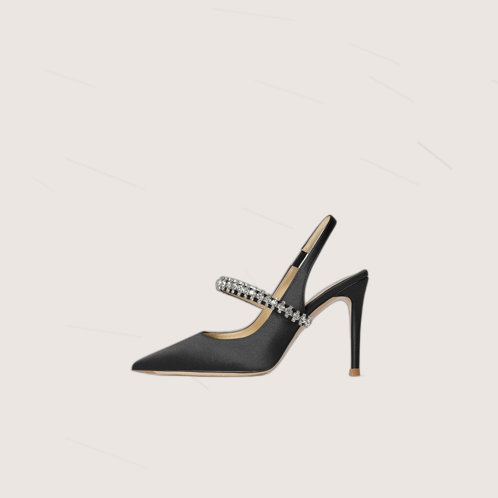 Rhinestone Leather Stiletto Heels