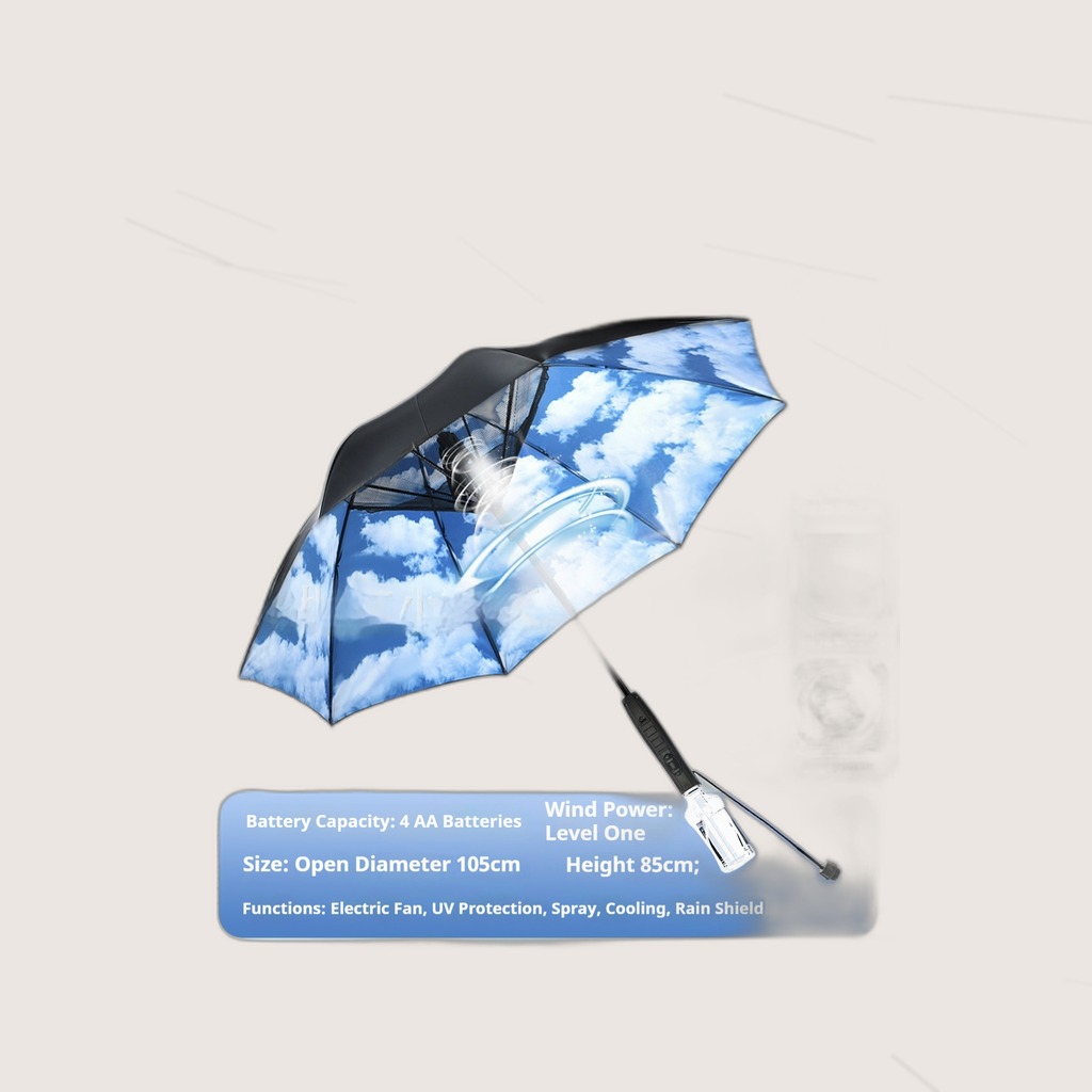 Summer Fan-equipped Umbrella With Spray Cooling