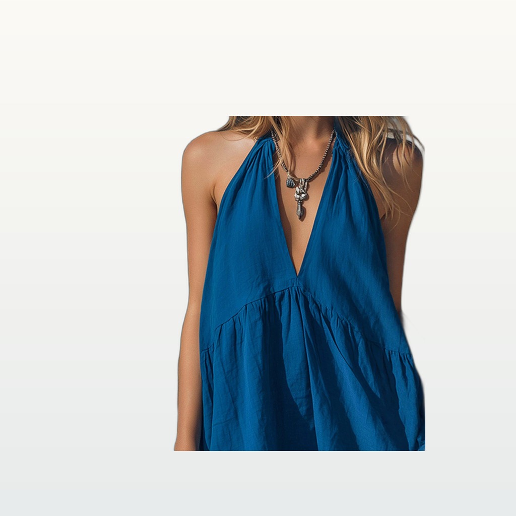 Resort-style Loose-fitting Short Cotton-linen Dress With
