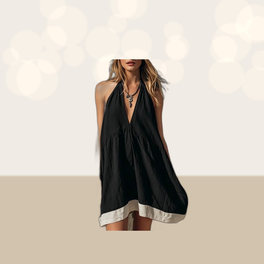 Resort-style Loose-fitting Short Cotton-linen Dress With