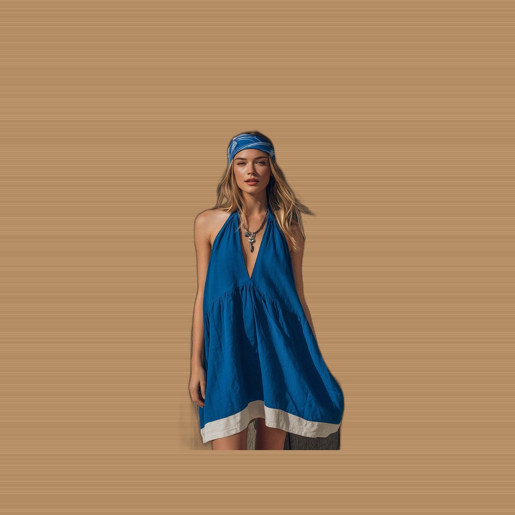 Resort-style Loose-fitting Short Cotton-linen Dress With