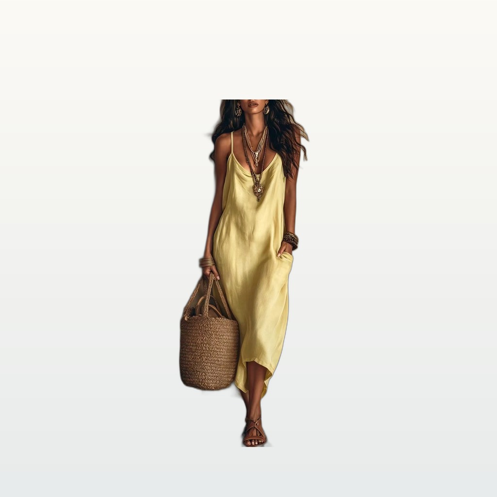 Solid-color European-American-style Elegant Vacation Dress