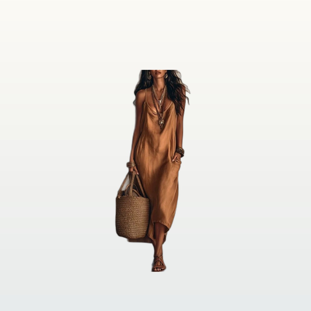 Solid-color European-American-style Elegant Vacation Dress