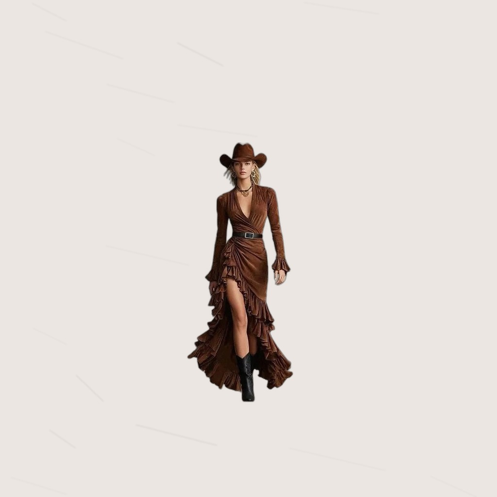 Retro Bad-girl Style Brown V-neck Dress