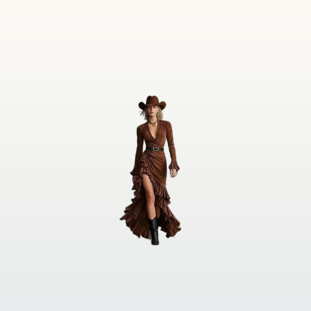Retro Bad-girl Style Brown V-neck Dress