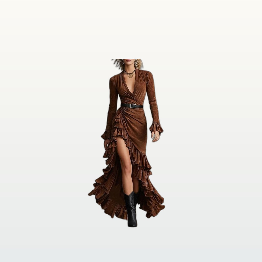 Retro Bad-girl Style Brown V-neck Dress