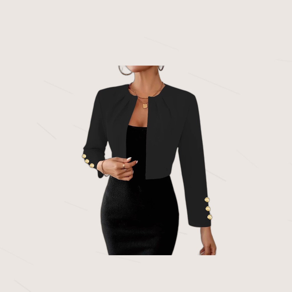 Womens Solid-color Collar Pleated Cuffs Long-sleeve Cropped