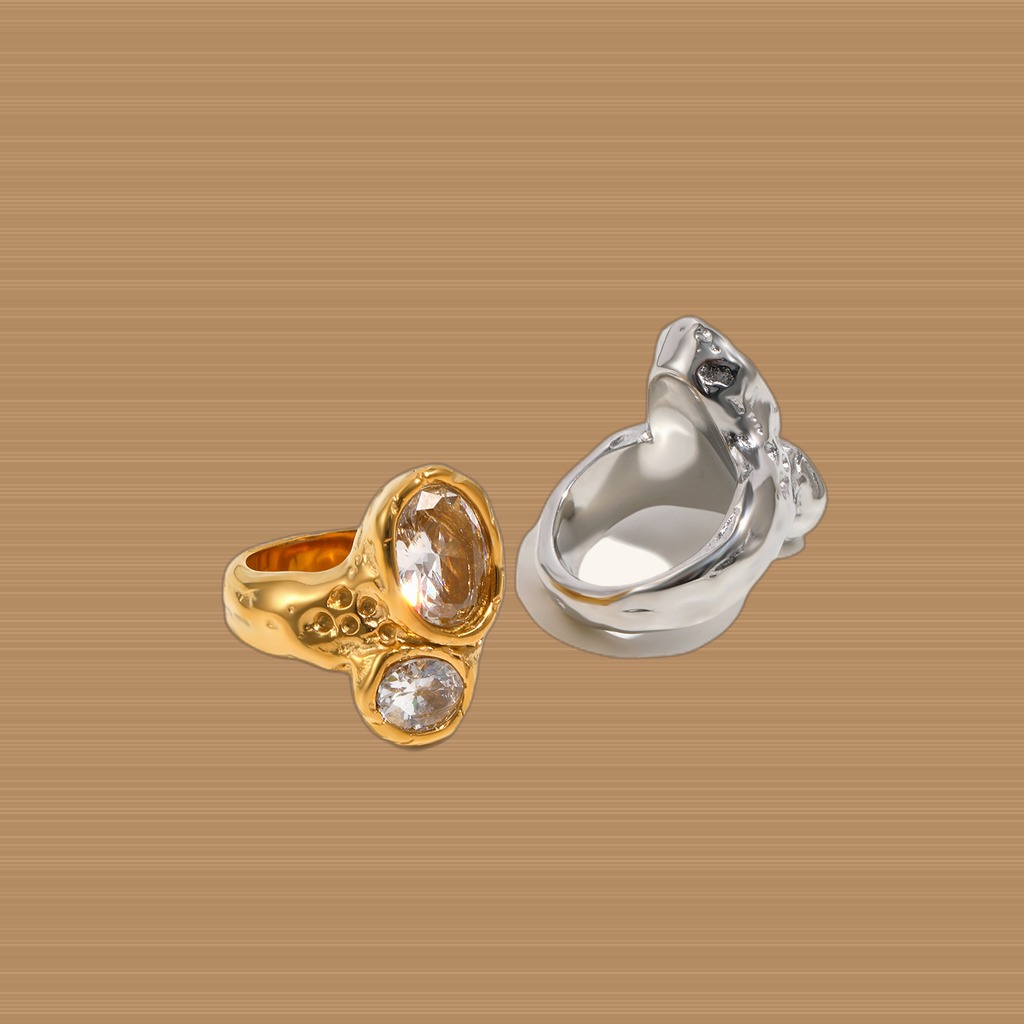 Womens Stainless Steel Double-Head Ring With Zircon