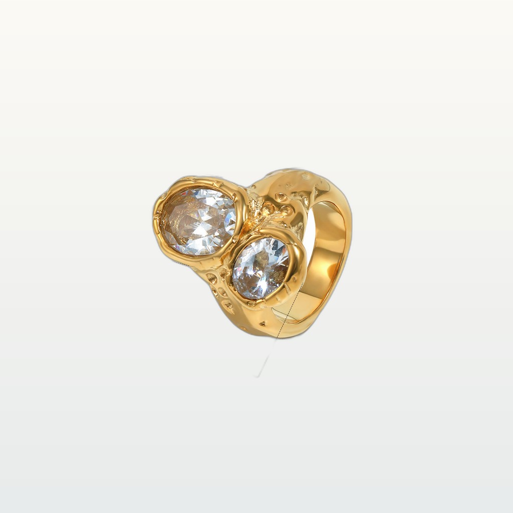 Womens Stainless Steel Double-Head Ring With Zircon