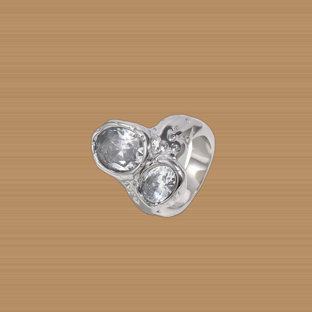 Womens Stainless Steel Double-Head Ring With Zircon