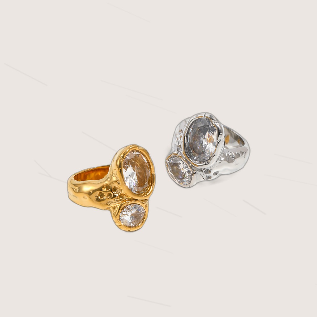Womens Stainless Steel Double-Head Ring With Zircon