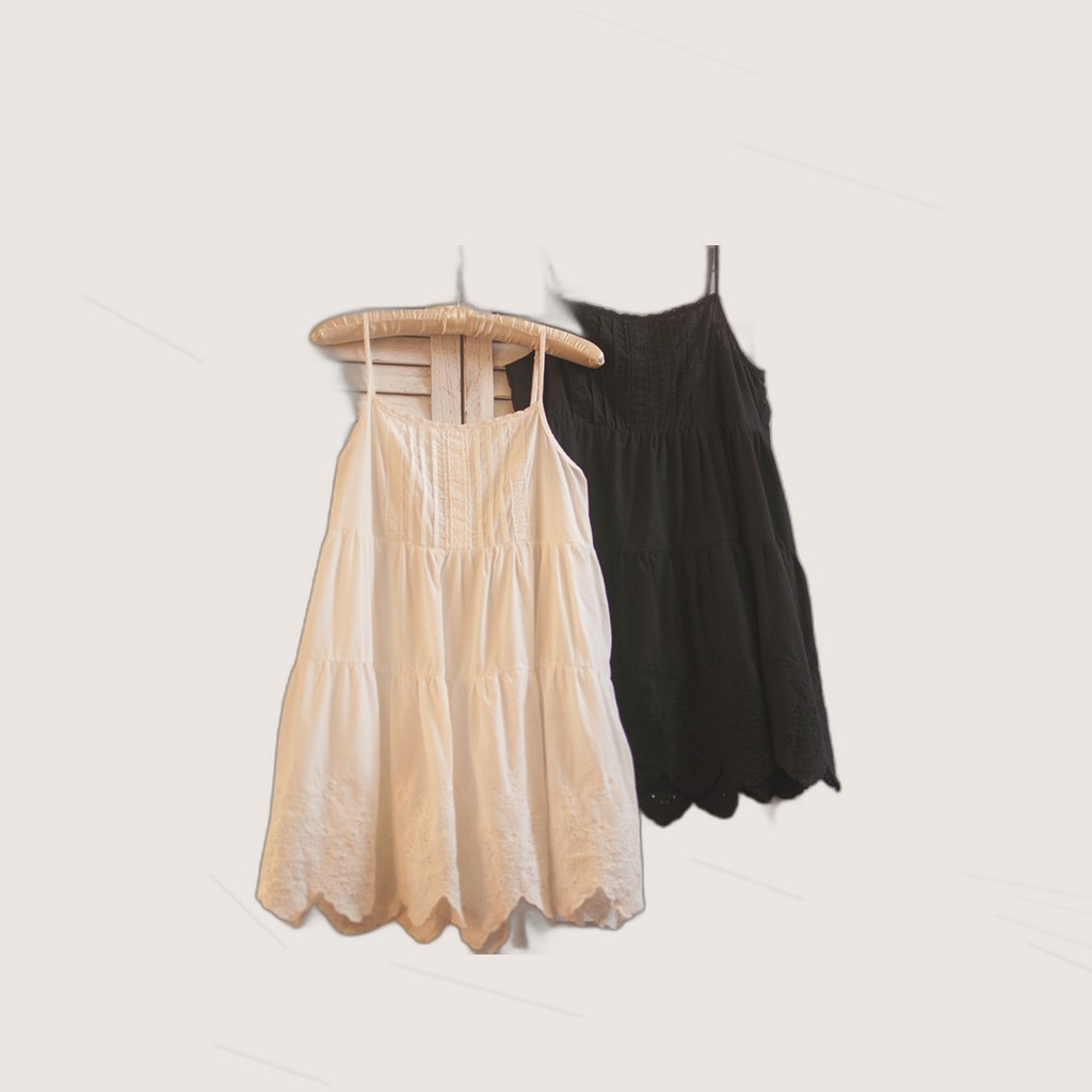 Embroidered Strap Loose-fitting Ruffled-lace Bottoming Dress