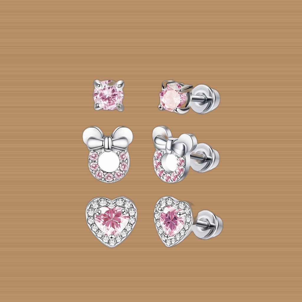 Zircon Heart Bow Earrings