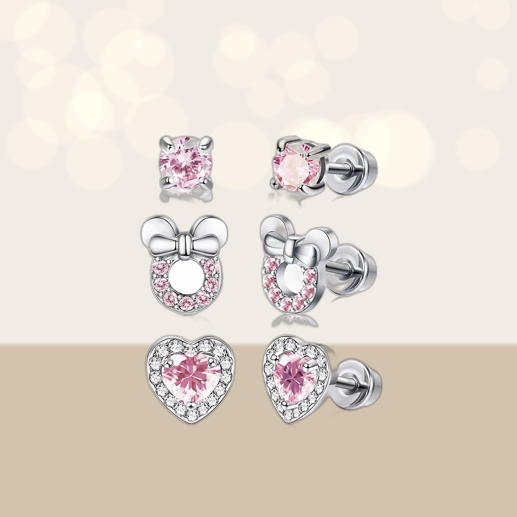 Zircon Heart Bow Earrings