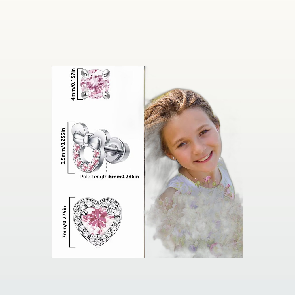 Zircon Heart Bow Earrings