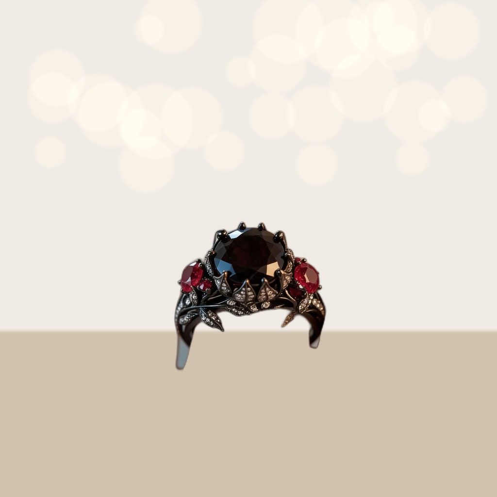 Ruby-red Vintage Floral And Leaf Ring Dark-themed Style