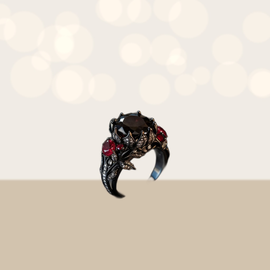 Ruby-red Vintage Floral And Leaf Ring Dark-themed Style