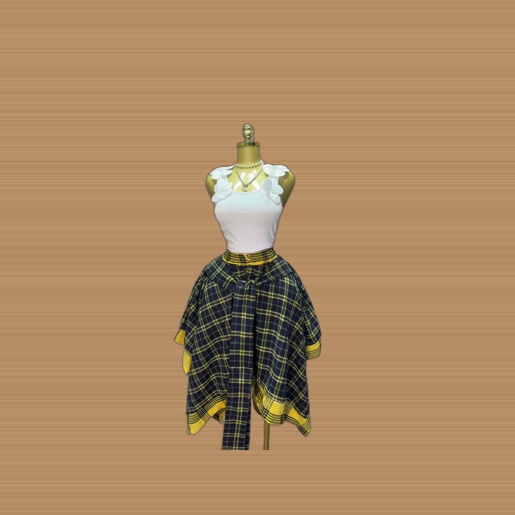 High-waisted Plaid A-line Skirt With Tie Detailing And An