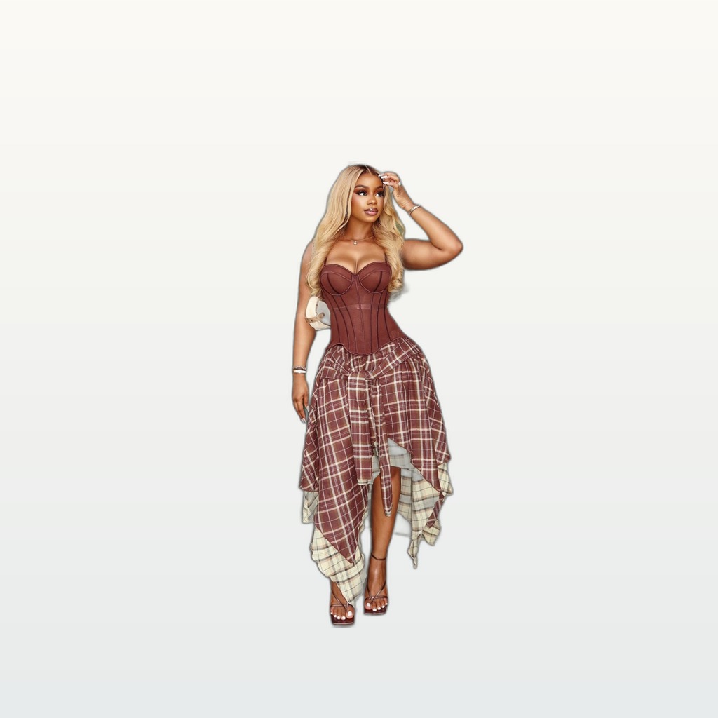 Elegant Vintage Plaid Asymmetrical High-waisted