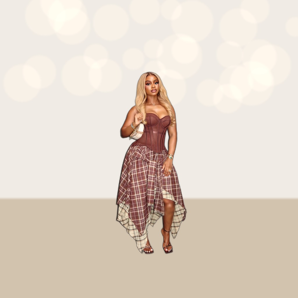 Elegant Vintage Plaid Asymmetrical High-waisted
