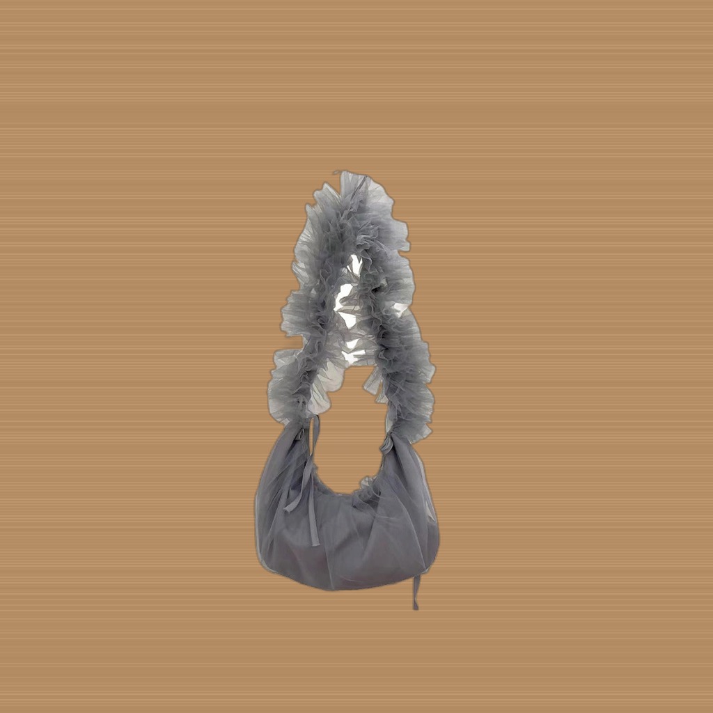 Ruffled Mesh Drawstring Bag
