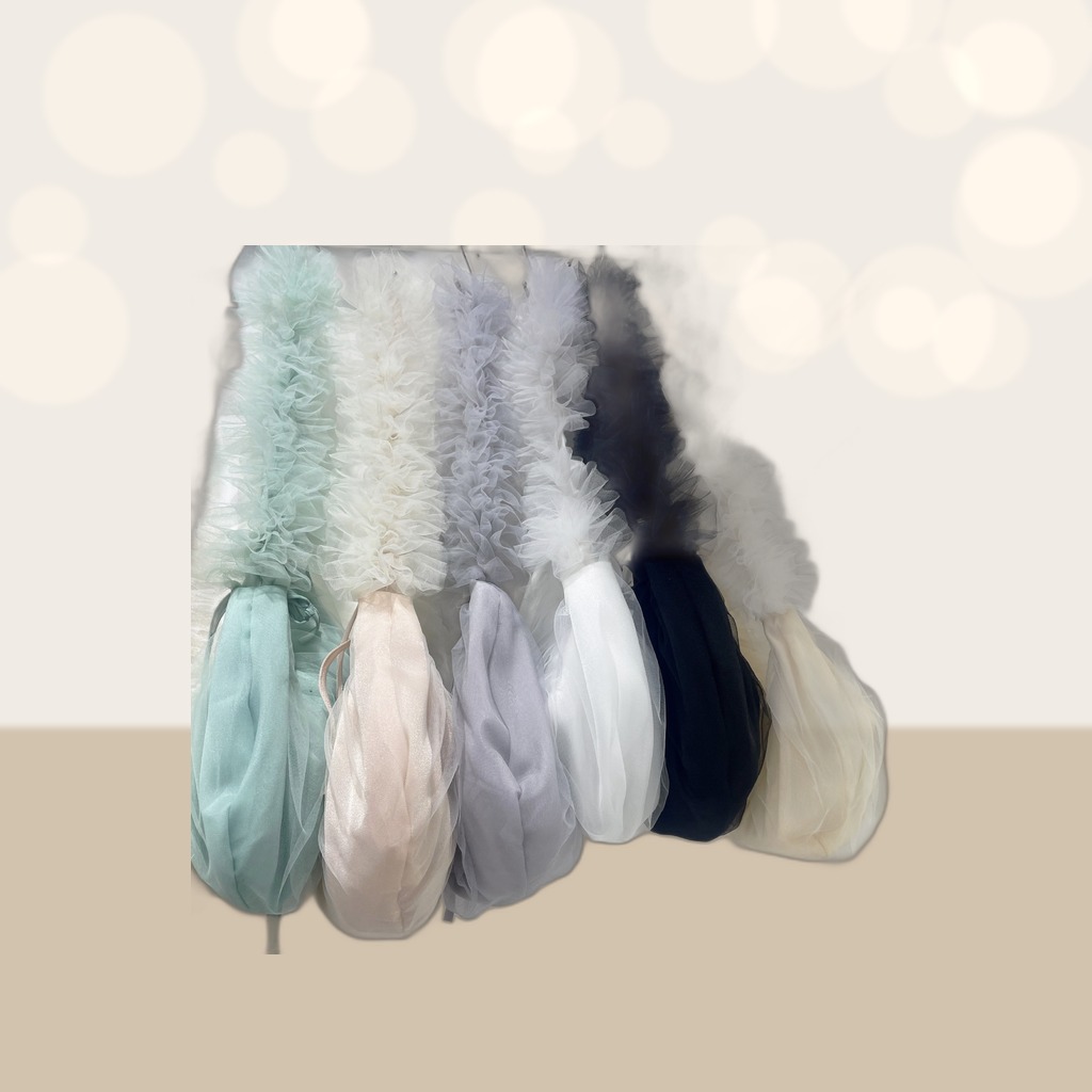 Ruffled Mesh Drawstring Bag