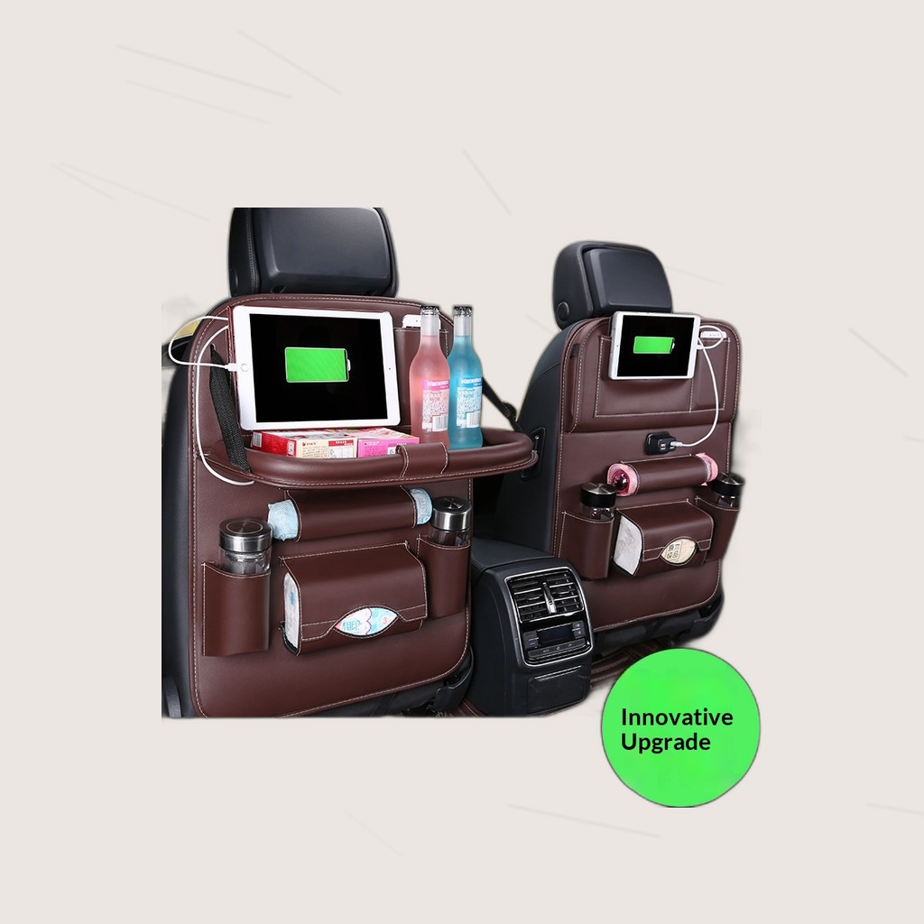 Leather Car Storage Bag Seat-hanging Pouch Foldable