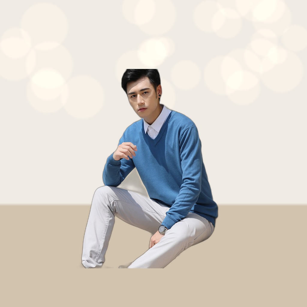 Mens Loose-Fit V-Neck Sweater Thick And Warm Knitted Top
