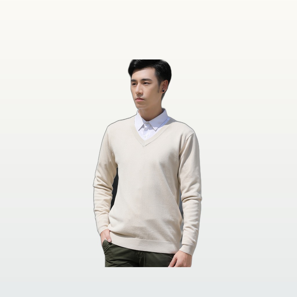 Mens Loose-Fit V-Neck Sweater Thick And Warm Knitted Top