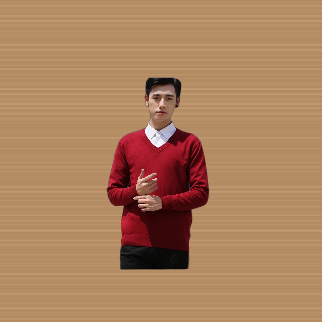 Mens Loose-Fit V-Neck Sweater Thick And Warm Knitted Top