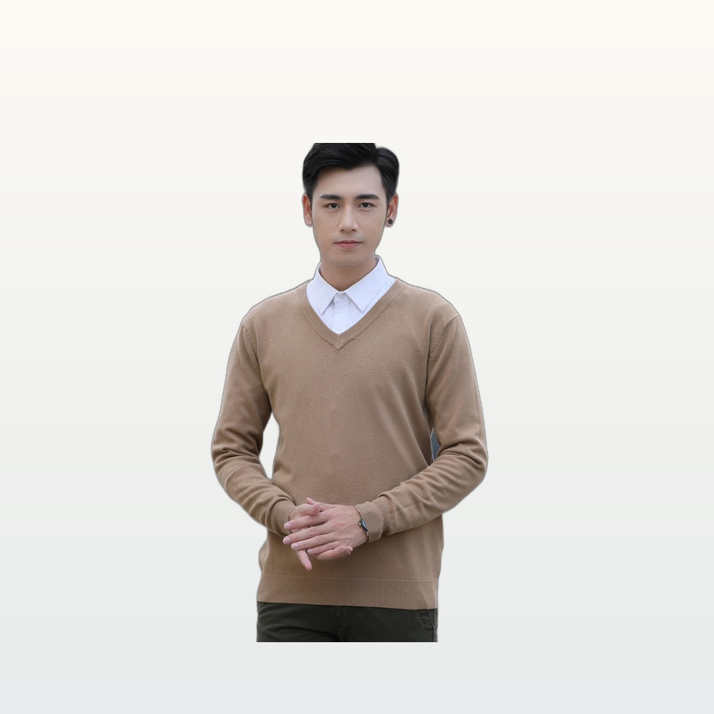 Mens Loose-Fit V-Neck Sweater Thick And Warm Knitted Top