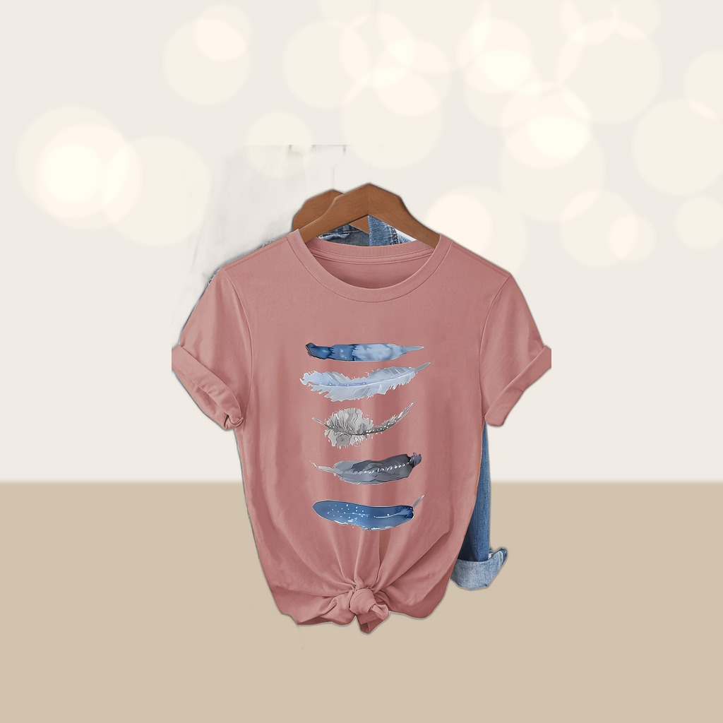 Womens Art-Print Casual Short-Sleeve T-Shirt