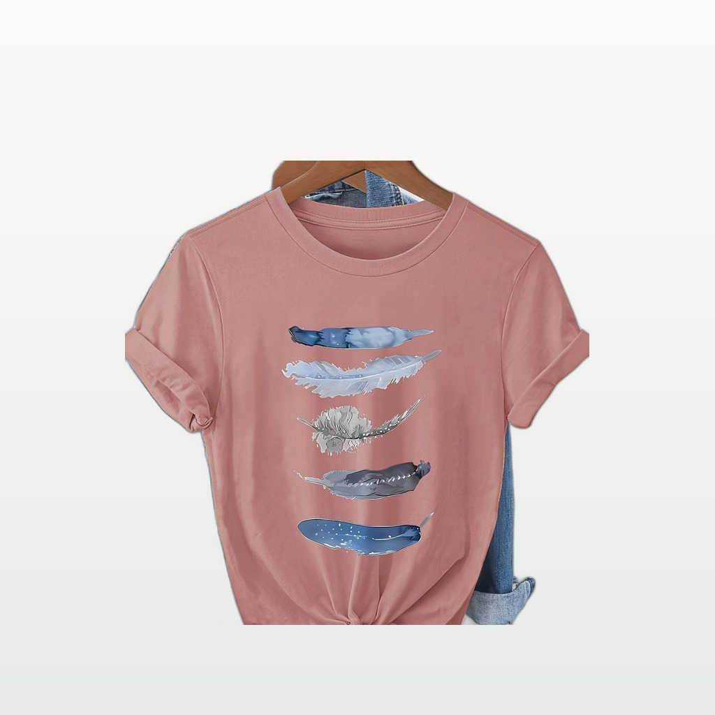 Womens Art-Print Casual Short-Sleeve T-Shirt