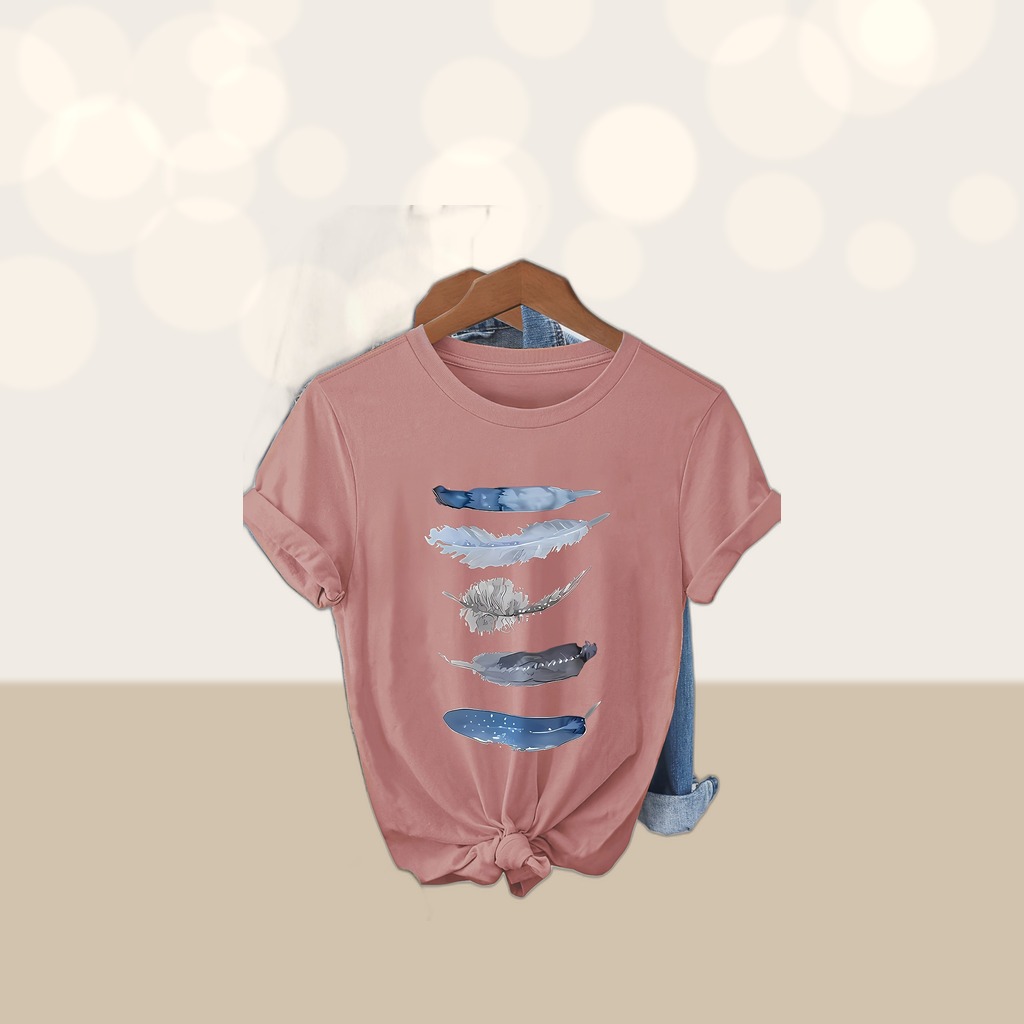 Womens Art-Print Casual Short-Sleeve T-Shirt
