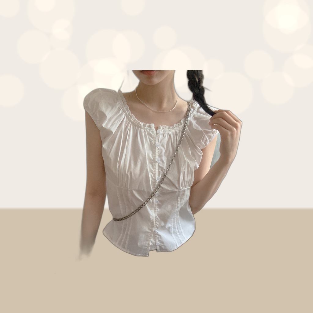 Lace-trimmed Single-breasted Blouse