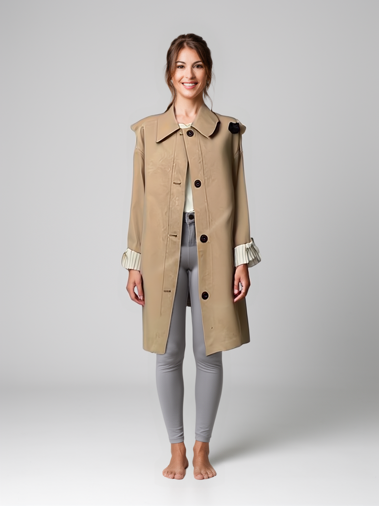 Draped Khaki Trench Coat